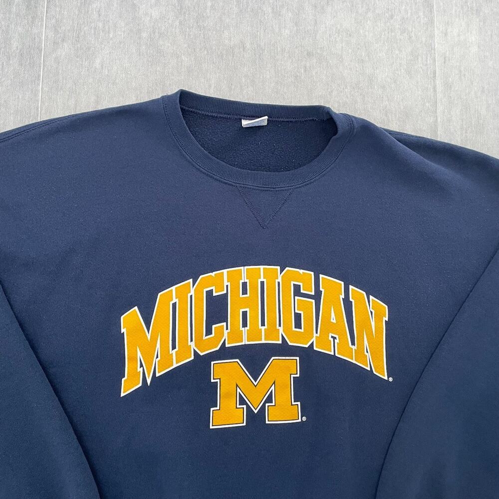 VINTAGE Michigan Wolverines Sweater Adult 2XL Blue Crew Neck Pullover Mens XXL - Picture 3 of 10